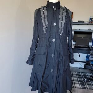 Et Dieu Crea La Femme Black Trench Coat with Gray Accents Size 40